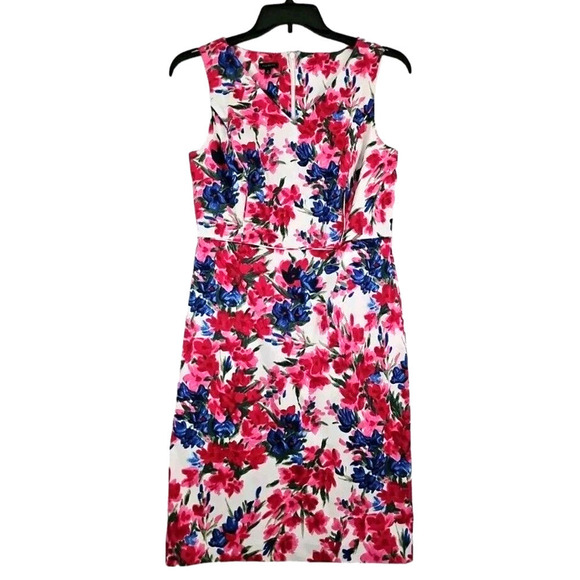 TALBOTS ~Woman Size 8~ White Floral Cotton Dress Fully Lined NWOT. - Picture 1 of 9